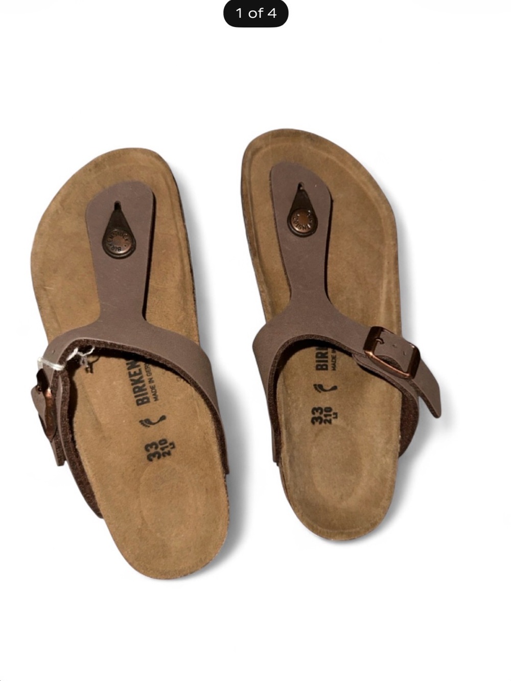 Birkenstock Brown Suede Thong Sandals with Buckle - Kids